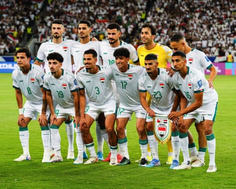 Iraq players line up