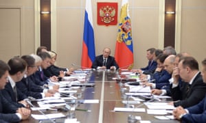 Vladimir Putin chairs a government meeting on Wednesday. He said Moscow had to act preemptively to destroy jihadists in Syria before they present a threat closer to home. 