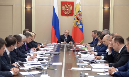 Vladimir Putin chairs a government meeting on Wednesday. He said Moscow had to act preemptively to destroy jihadists in Syria before they present a threat closer to home. 