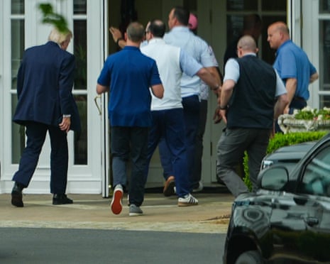 Donald Trump arrives at Trump National Golf Club in Sterling, Virginia, on Saturday