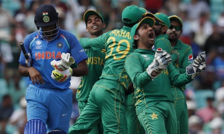 Pakistan celebrate the dismissal of India’s Ravichandran Ashwin en route to victory in the 2017 Champions Trophy final.