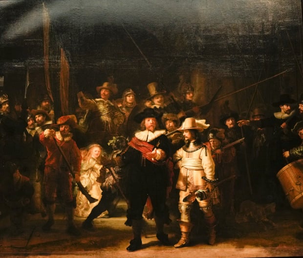 Rembrandt's The Night Watch. The hidden sketch reveals evidence of a series of changes the artist made as he went along. Photograph: Peter de Jong/AP