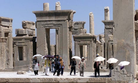 A group of Japanese tourists at Persepolis.