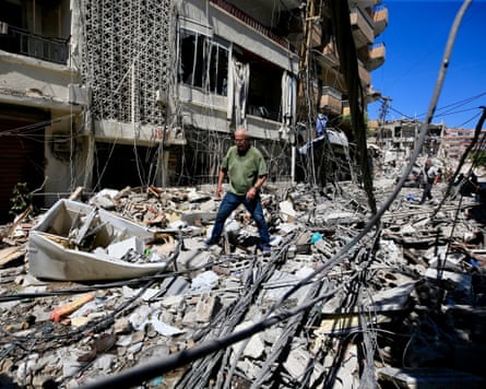 A view of destroyed buildings following Israeli strikes in Tyre, Lebanon,