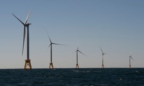 The wind turbines of Block Island off the coast of Rhode Island.