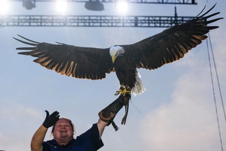 Lincoln The Bald Eagle flies over the crowd during the UFC Freedom 250 ceremonial weigh-in at The Ellipse on 13 June 2026 in Washington, DC. Lincoln The Bald Eagle flies over the crowd during the UFC Freedom 250 ceremonial weigh-in at The Ellipse on 13 June 2026 in Washington, DC.