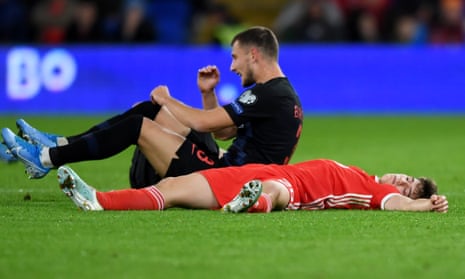 Daniel James remained flat on the ground following an aerial challenge against Croatia on Sunday night.