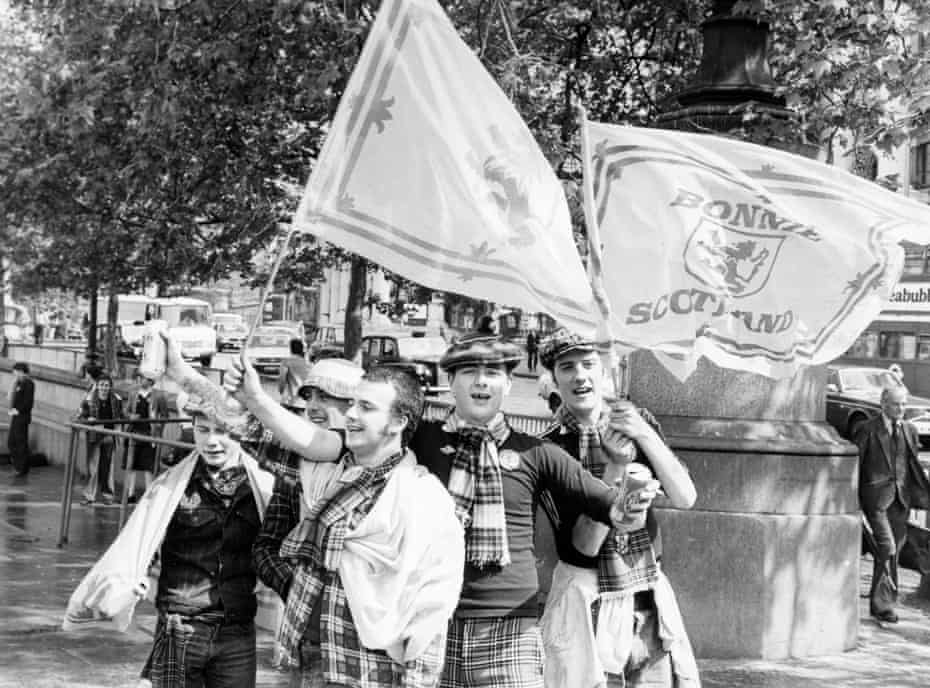 Members of the Tartan Army in Trafalgar Square, prior to a match between England and Scotland in May 1981.