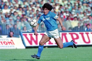 Diego Maradona of Napoli in action for Napoli against Fiorentina in 1987.