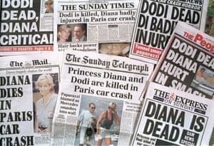 Newspaper headlines announcing the death of Princess Diana And Dodi Fayed