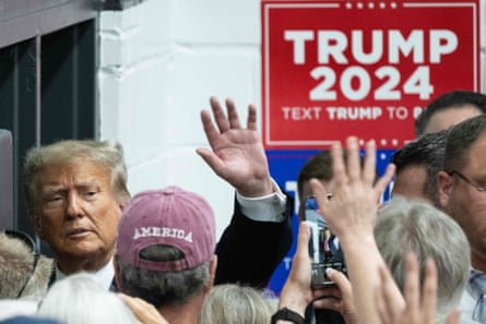 Donald Trump departs after speaking to supporters in Grimes, Iowa.
