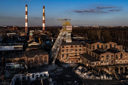 The former Wieczorek coalmine with two large chimneys.