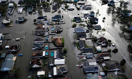 Homes are flooded in the aftermath of Hurricane Ida in Jean Lafitte, Louisiana, in August 2021.