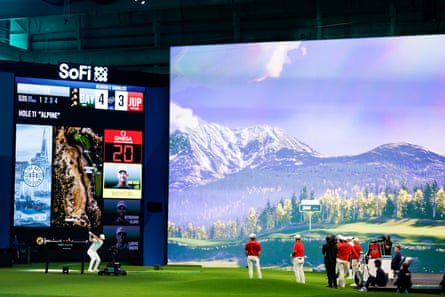 Players participate in a TGL event at SoFi Center in Palm Beach Gardens, Florida.