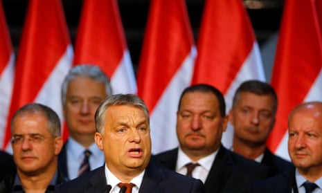 Hungarian Prime Minister Viktor Orban delivers a speech after a referendum.