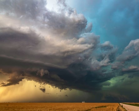 A severe hail storm works its way across the high plains of Kansas in 2021.