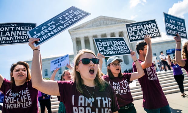 Opponents of abortion demonstrate outside the US supreme court in Washington DC