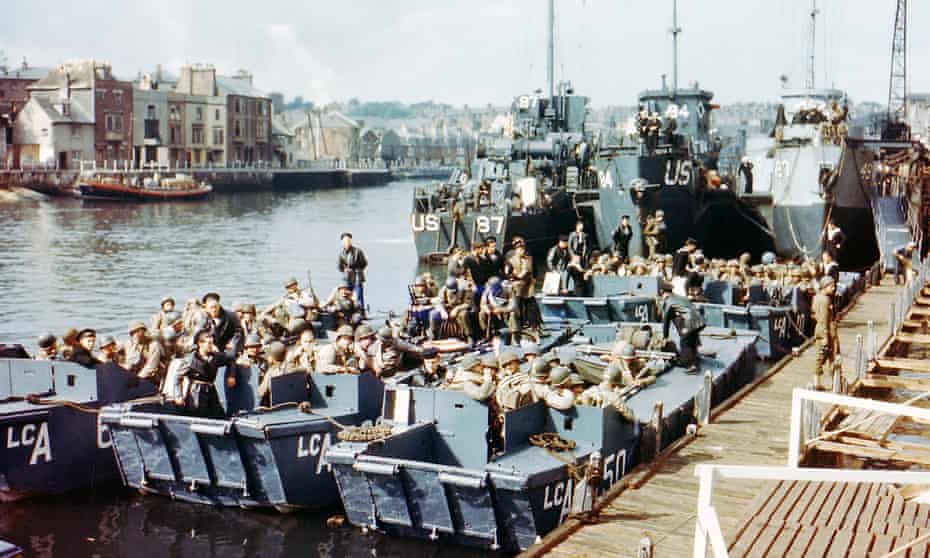 Boats full of US troops waiting to leave Weymouth, Southern England, to take part in the D-Day landings.