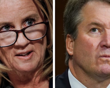 A composite of two images. On the left is a middle-aged white woman with blond hair and glasses, and on the left is a middle-aged white man in a suit.