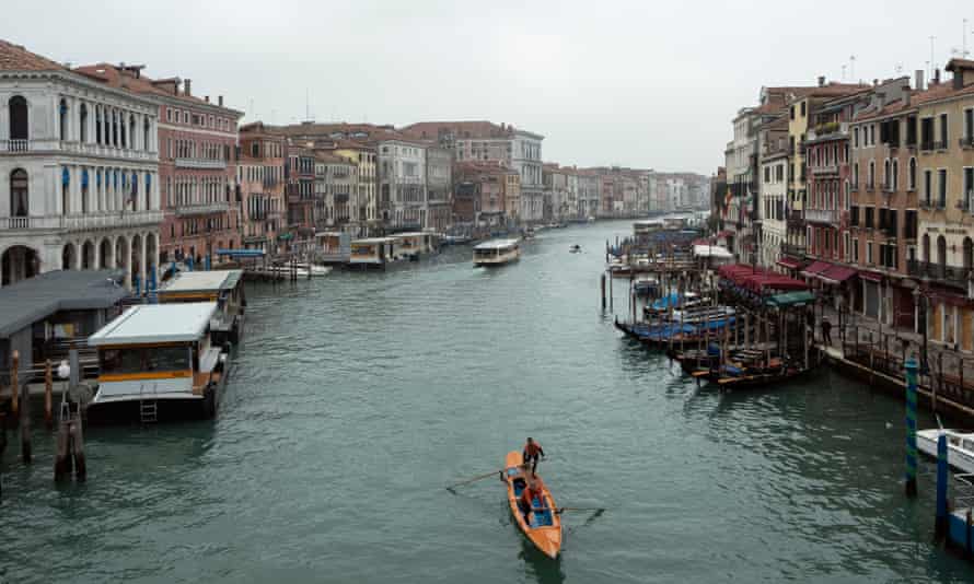 A quiet waterway in Venice.