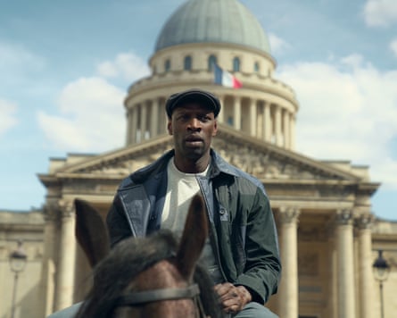 Lupin sits on a horse before a grand domed building, from Lupin Season 4