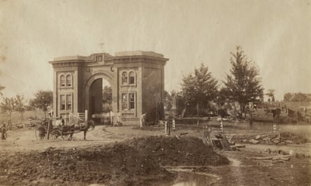 The gateway to the cemetery at Gettysburg, Pennsylvania, scene of the bloodiest battle of the American civil war, pictured in July 1863.