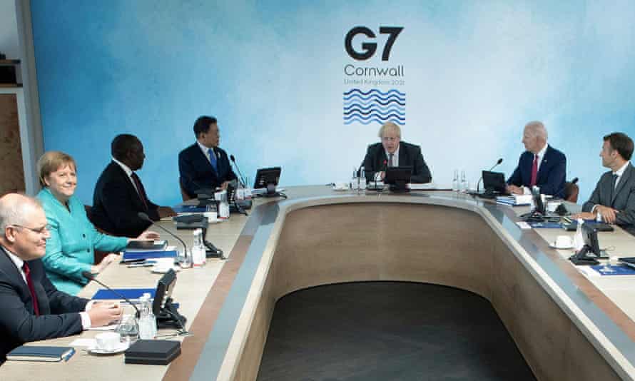 Scott Morrison with other world leaders at the G7 summit in Cornwall