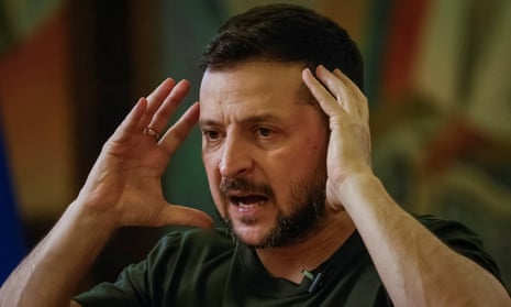 Volodymyr Zelenskiy speaks during an interview with Reuters in Kyiv.