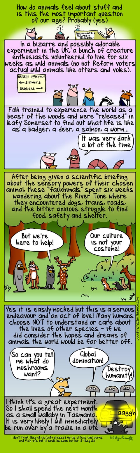 Cartoon by First Dog on the Moon titled Living As Creatures, panel 1