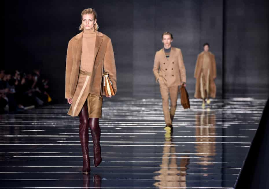 Models walk the runway at the Hugo Boss fashion show during New York fashion week.