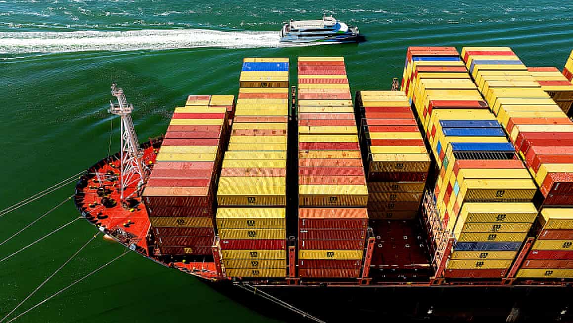 Shipping crates stacked on a cargo ship