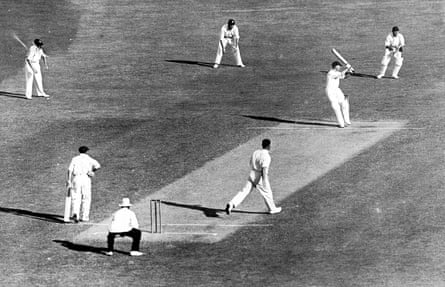 Australia’s Stan McCabe pulls away in the final Test of the 1936-37 series, an innings victory for the hosts.