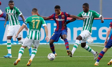 Ansu Fati in action for Barcelona against Real Betis last month. ‘The idea is for great players to stay,’ says Joan Laporta.