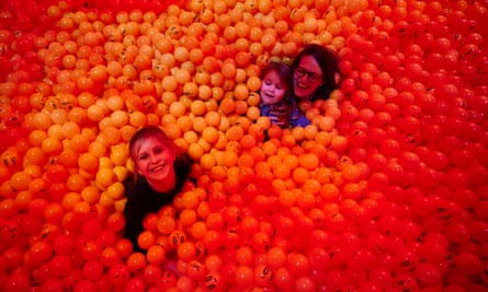 Emily Dugan and her children in the ball pit