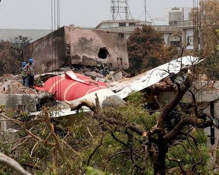 Remains of the crashed Air India plane in a destroyed building