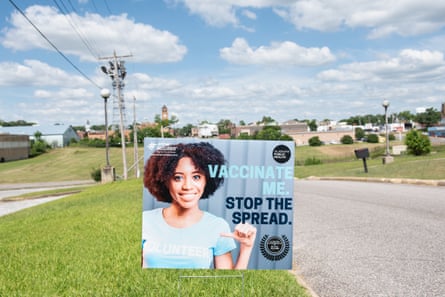 Posters advertising the availability of the COVID19 vaccine litter the City of Tuskegee, Alabama on Thursday, May 20, 2021. Photographer: Andi Rice/The Guardian