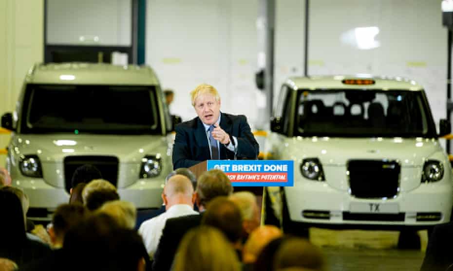 Boris Johnson makes election speech at electric car plant in Coventry.