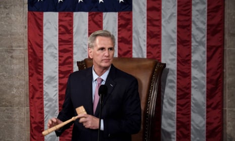 Kevin McCarthy holds the gavel after being elected House speaker, on 7 January. 