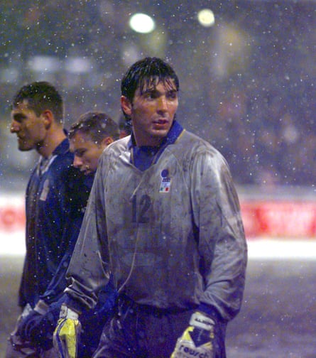 Buffon making his debut for Italy in 1997, a World Cup Qualifier against Russia in Moscow.