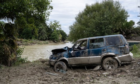 A vehicle in Gisborne, New Zealand, on Friday in the wake of Cyclone Gabrielle