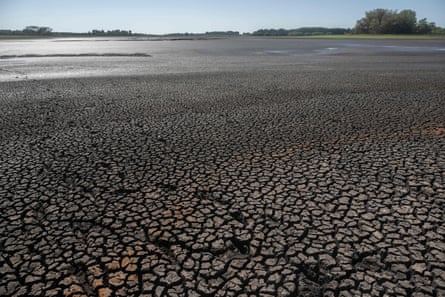 Dried Canelon Grande reservoir just north of Canelones, in southern Uruguay, as the country goes through a severe drought.