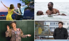 Composite: Golden Globe nominations. La La Land, Moonlight, Manchester by the Sea and Florence Foster Jenkins