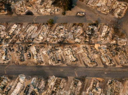 A mobile home park destroyed by fire is seen in Phoenix, Oregon.