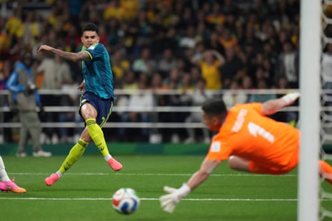 Luis Diaz shoots but hits the post