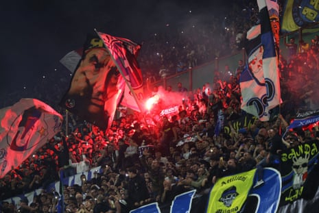 The Inter fans go wild in the stands.