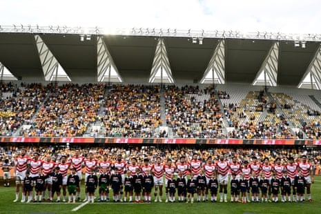 Japan gather before the rugby union international against Australia in Townsville