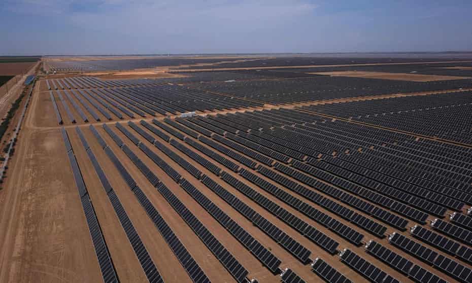 A solar panel farm in what was once a field used for agriculture, in California's drought-stricken Central Valley near Huron.