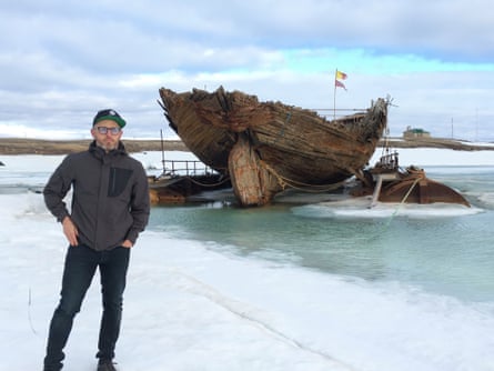 Malcolm Kempt in Nunavut, Canada, by the remains of a ship built for Roald Amundsen’s second expedition to the Arctic.