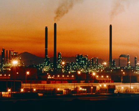A Saudi Arabia oil refinery at sunset