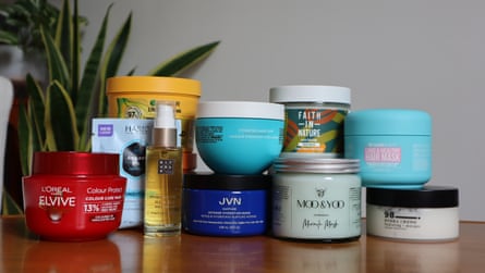 10 pots of hair mask on a wooden tablet